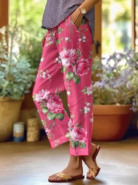 Ginebra — Pantalón fluido de estampado floral con bolsillos