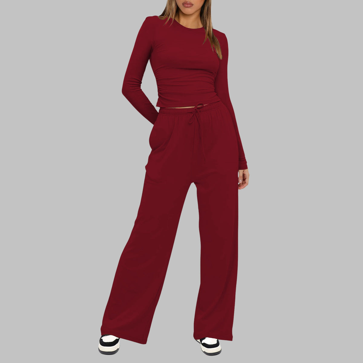 Casandra — Conjunto deportivo de top de manga larga y pantalón de pierna ancha