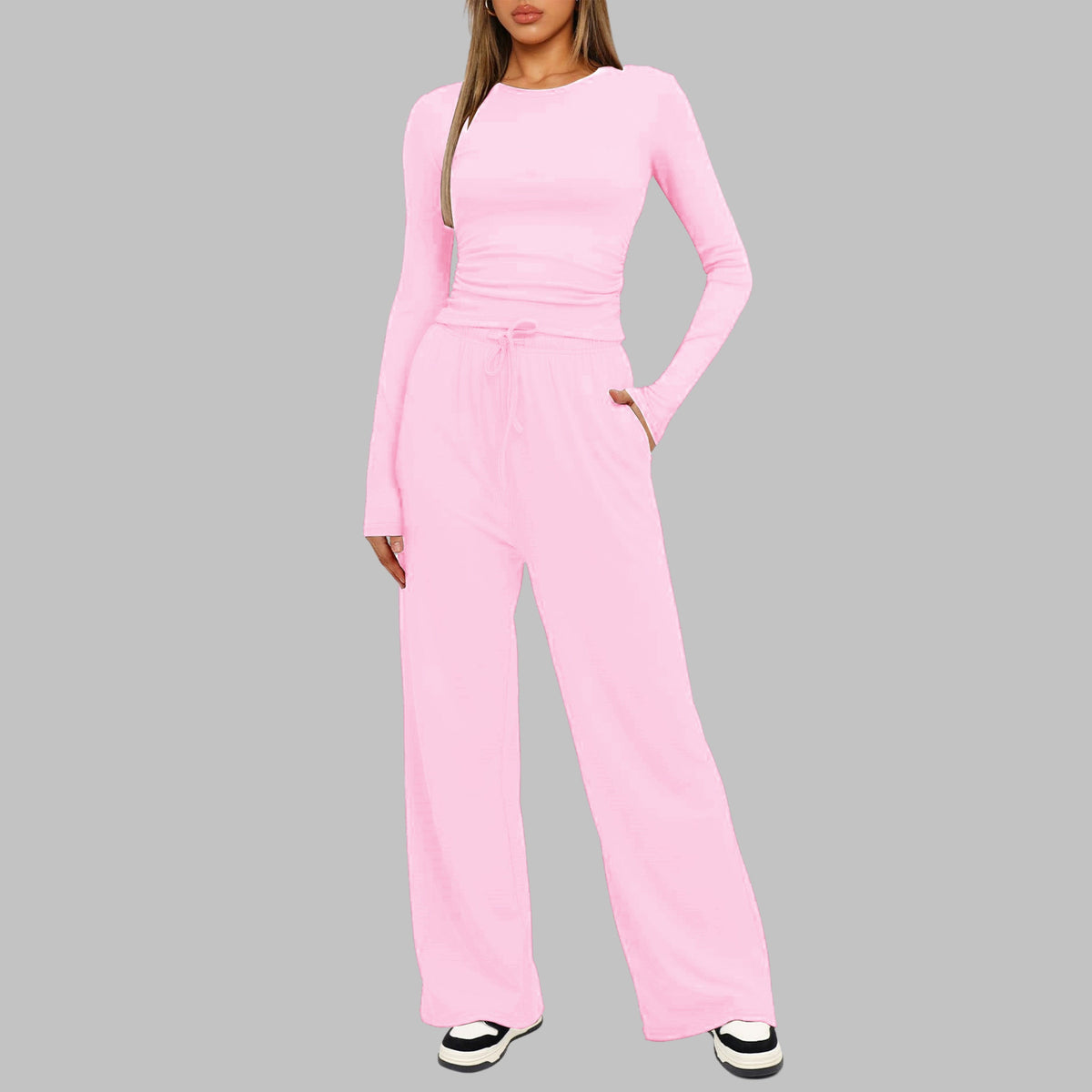 Casandra — Conjunto deportivo de top de manga larga y pantalón de pierna ancha