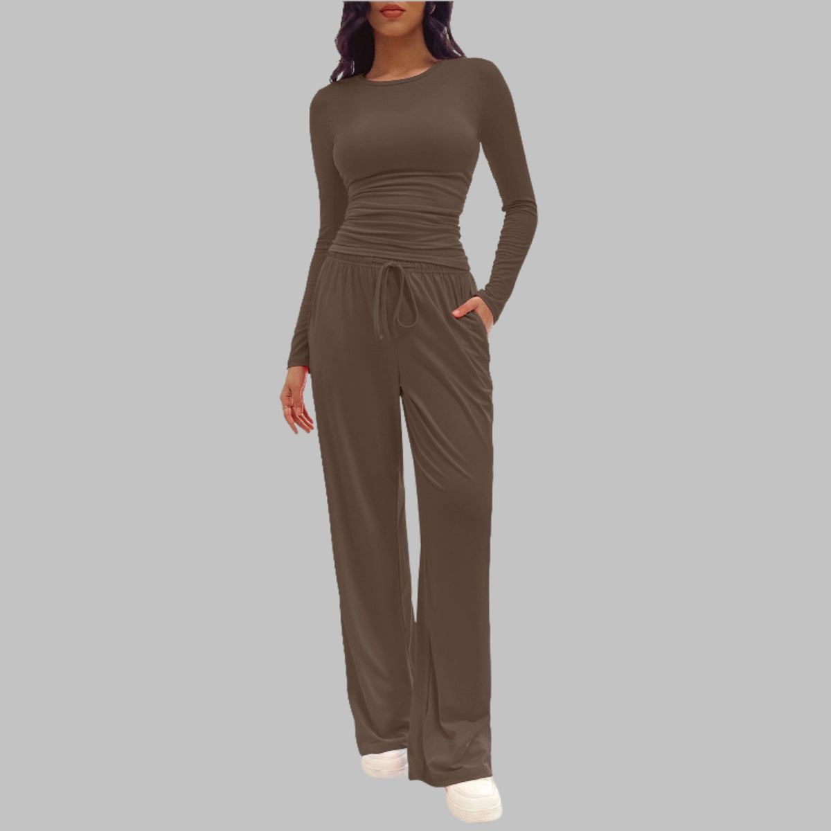 Casandra — Conjunto deportivo de top de manga larga y pantalón de pierna ancha