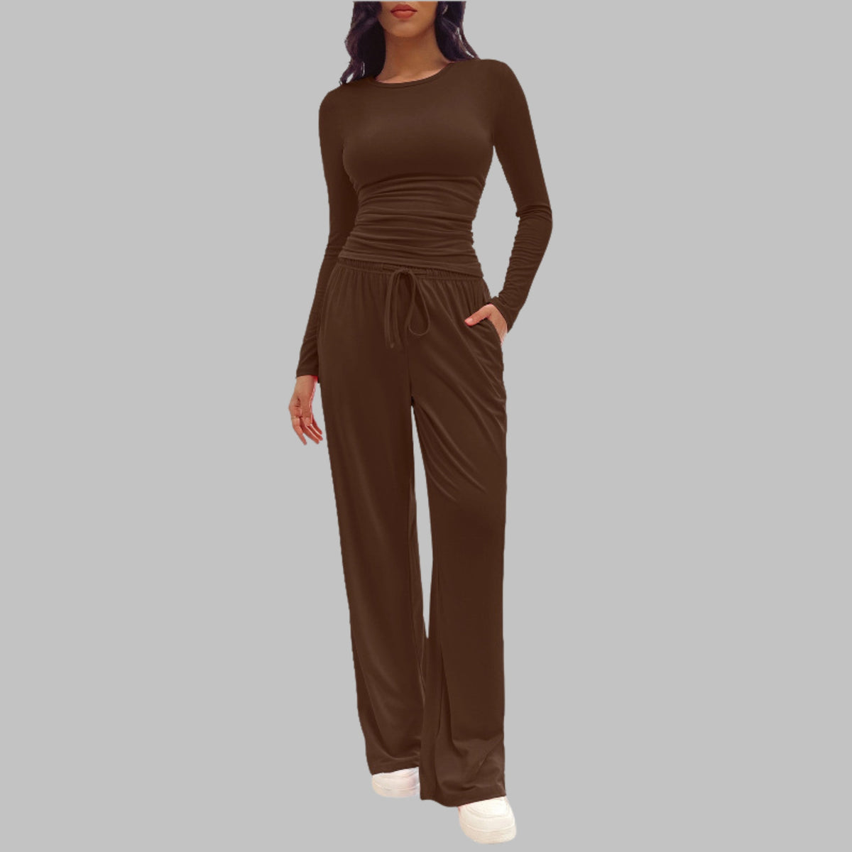 Casandra — Conjunto deportivo de top de manga larga y pantalón de pierna ancha