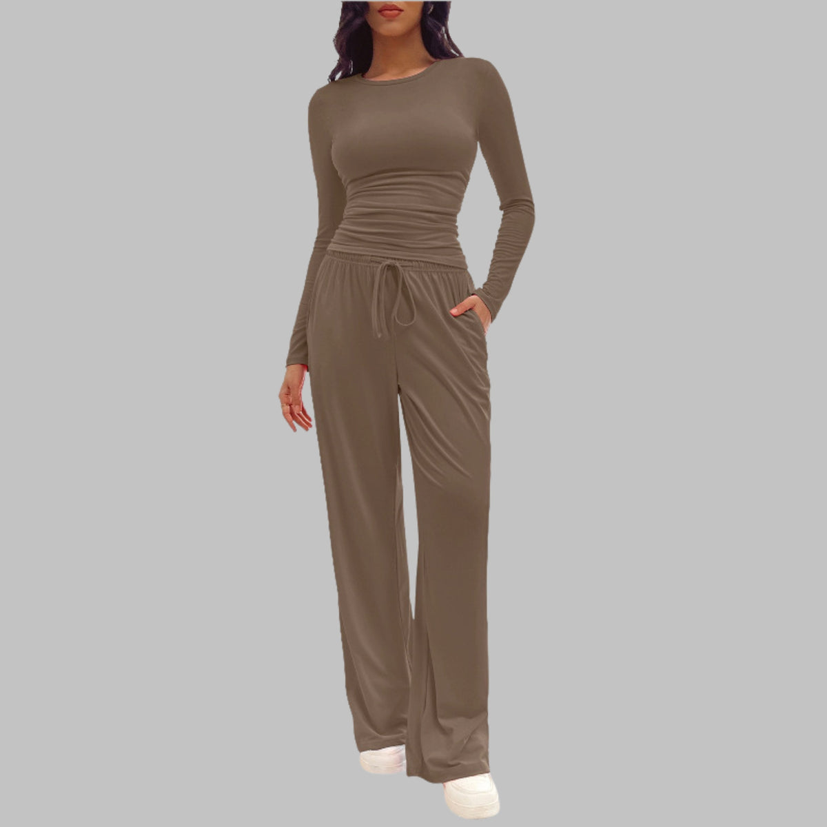 Casandra — Conjunto deportivo de top de manga larga y pantalón de pierna ancha