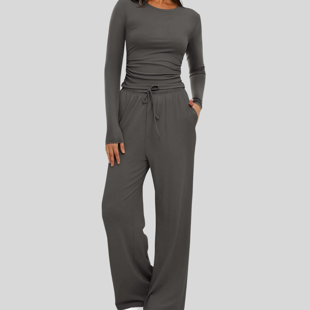 Casandra — Conjunto deportivo de top de manga larga y pantalón de pierna ancha