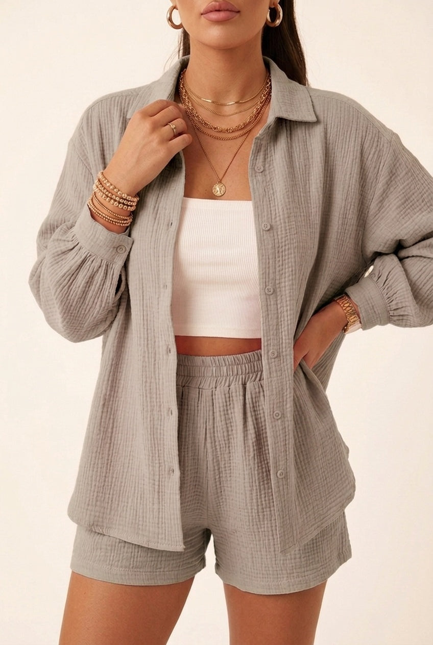Ágata — Conjunto de camisa y short de muselina de manga larga