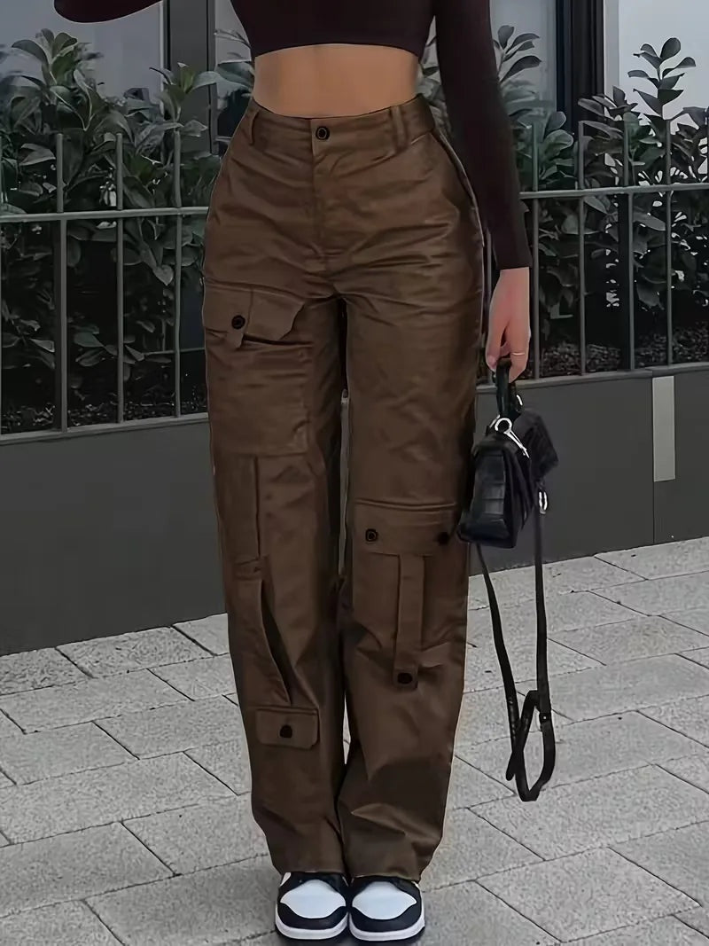 Ivette — Pantalón cargo de polipiel de cintura alta
