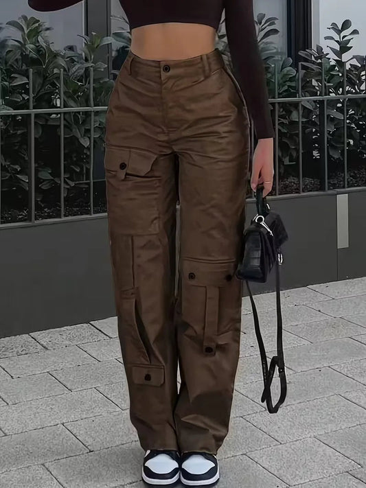 Ivette — Pantalón cargo de polipiel de cintura alta