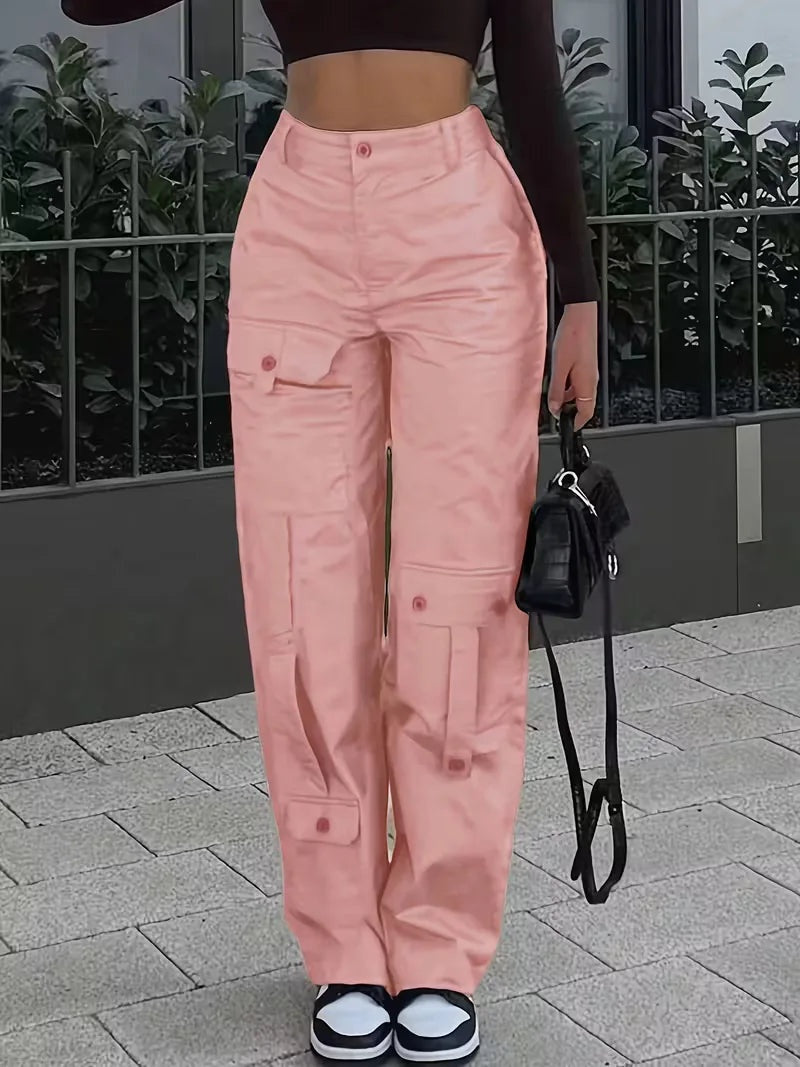 Ivette — Pantalón cargo de polipiel de cintura alta
