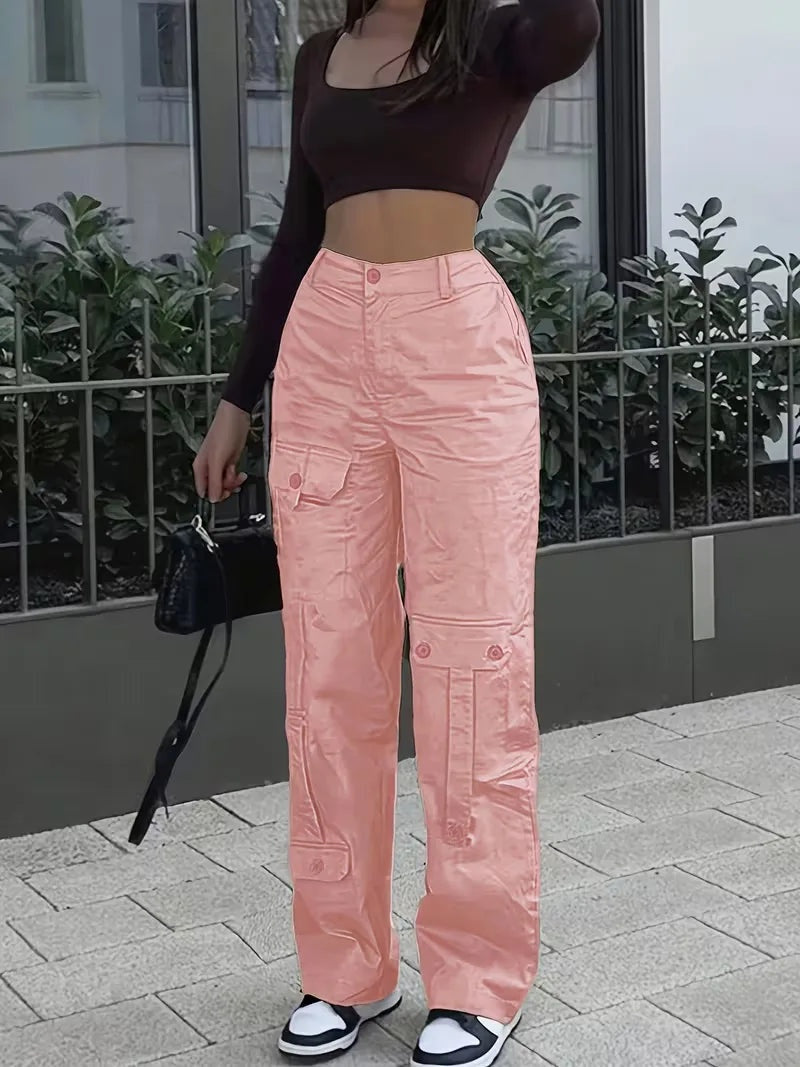 Ivette — Pantalón cargo de polipiel de cintura alta