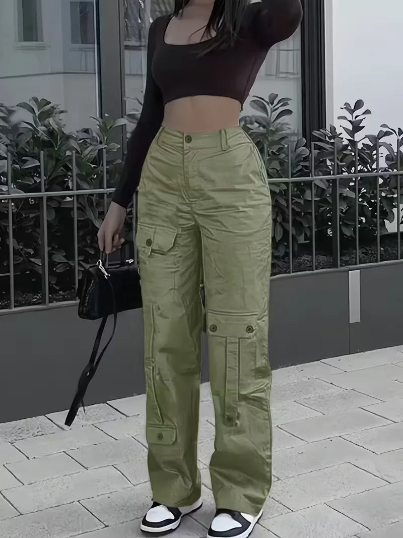 Ivette — Pantalón cargo de polipiel de cintura alta