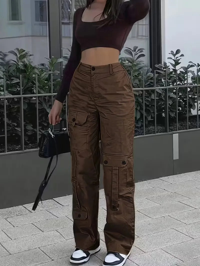 Ivette — Pantalón cargo de polipiel de cintura alta