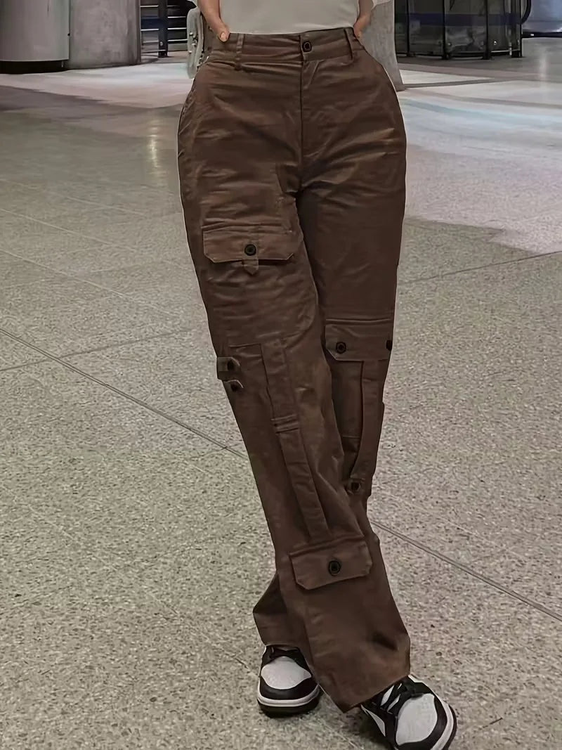 Ivette — Pantalón cargo de polipiel de cintura alta
