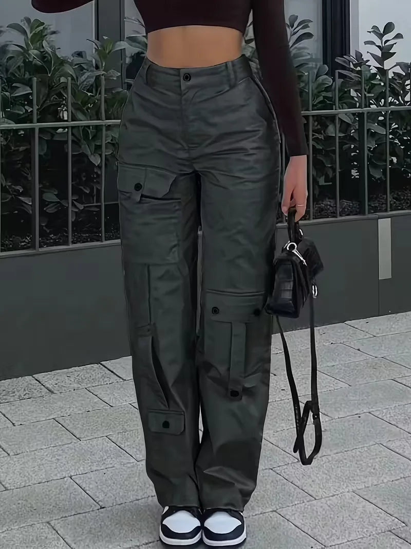 Ivette — Pantalón cargo de polipiel de cintura alta
