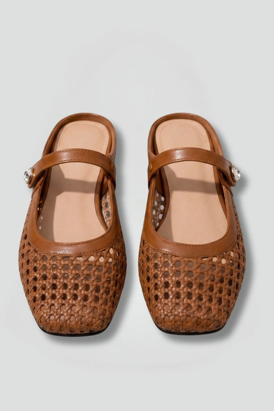 Nuria | Mules Planos Tejidos Mary Jane Mujer Correa Joya