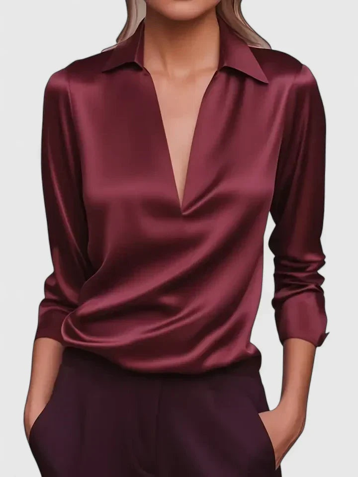 Paulina — Blusa de manga larga con escote drapeado