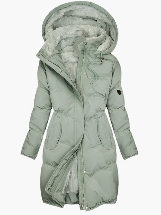 Chubasquero Impermeable Mujer Acolchado con Capucha Borreguito Largo