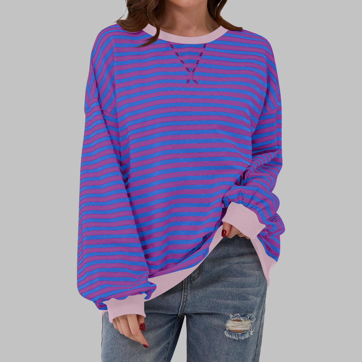 Jade — Sudadera de rayas oversize de cuello redondo