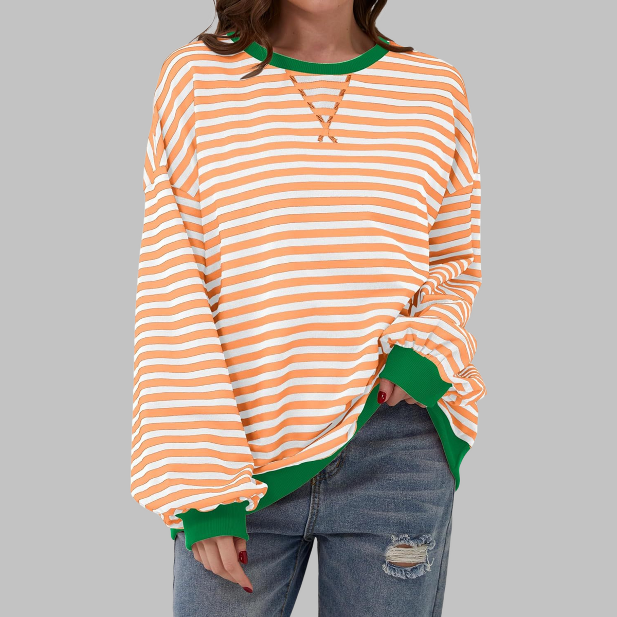 Jade — Sudadera de rayas oversize de cuello redondo