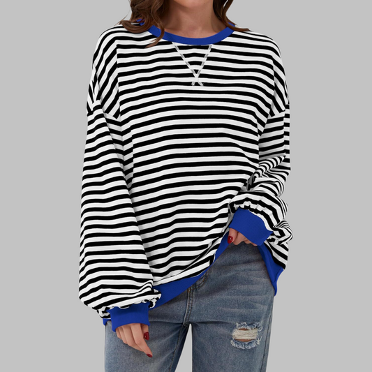 Jade — Sudadera de rayas oversize de cuello redondo