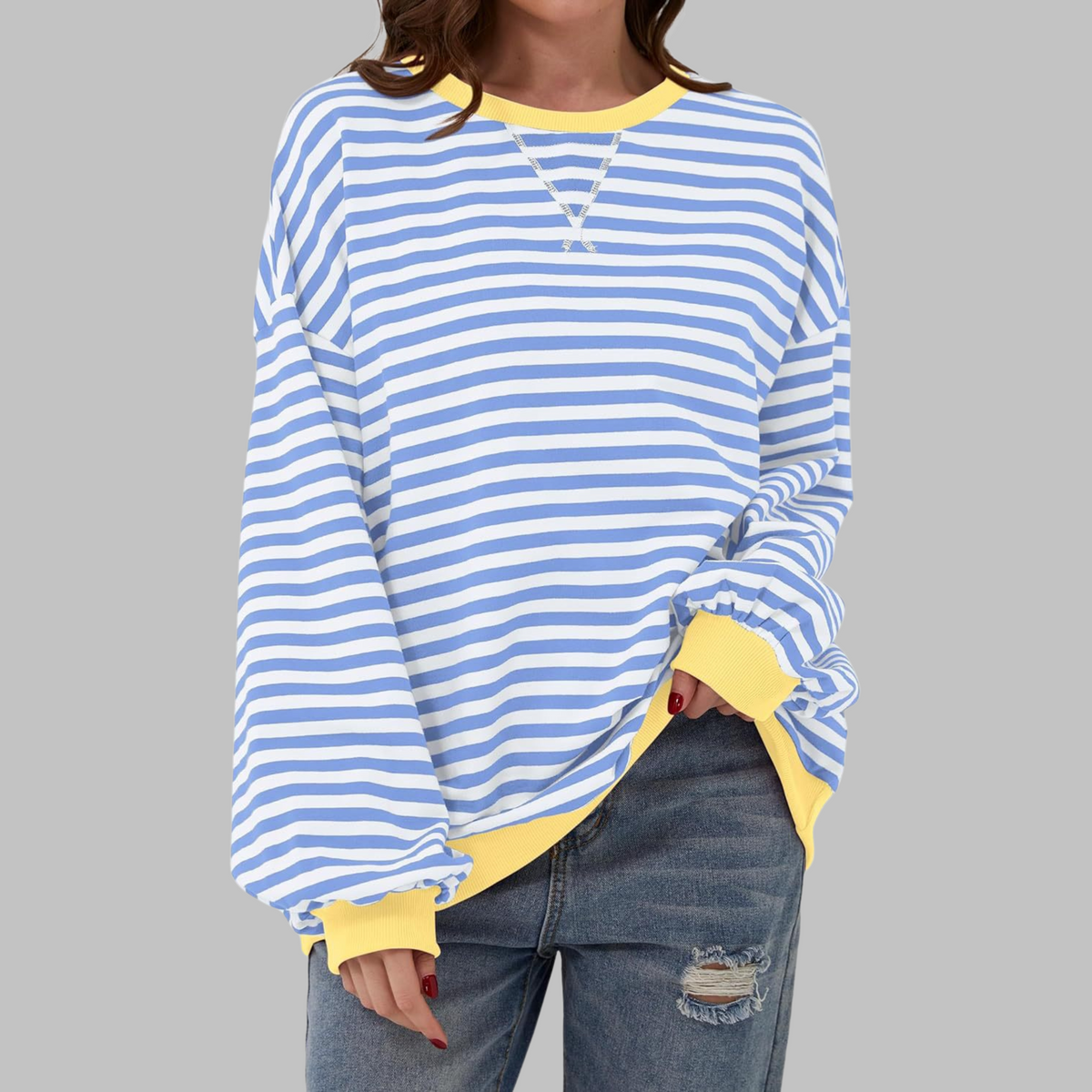 Jade — Sudadera de rayas oversize de cuello redondo