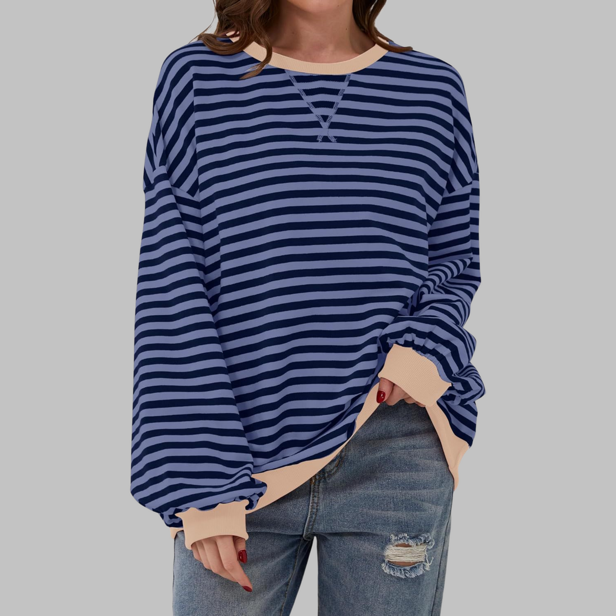 Jade — Sudadera de rayas oversize de cuello redondo