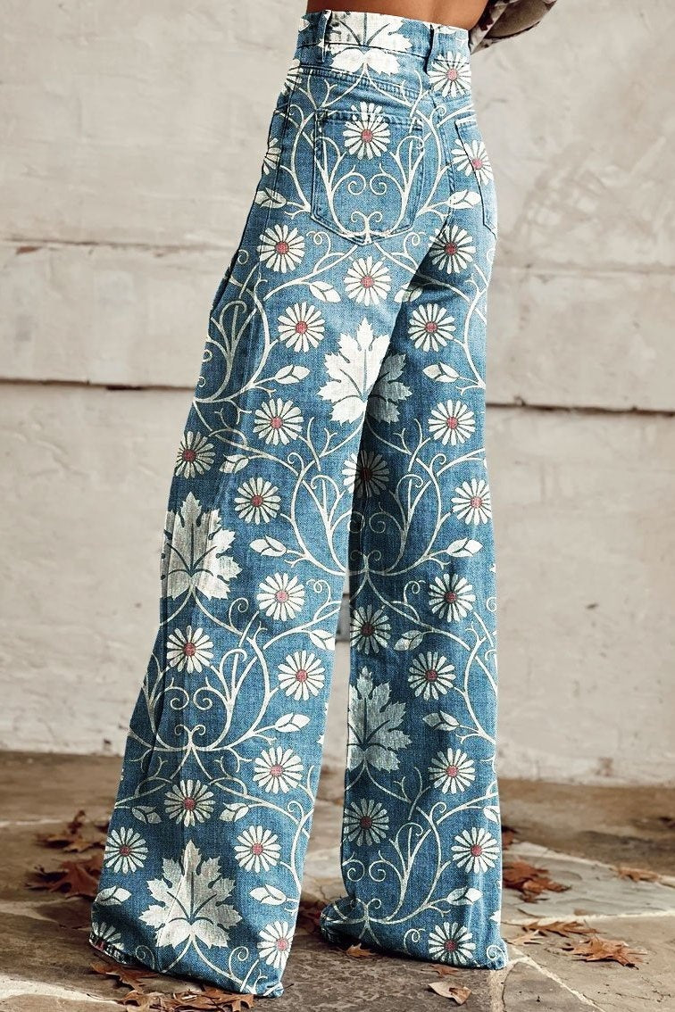 Inara — Pantalón acampanado de estampado floral y cintura alta